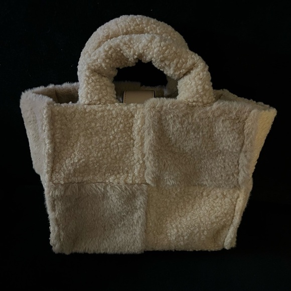 BCBGeneration Beige Patchwork Faux Fur Mixed Media Boxed Satchel Small Tote - Picture 2 of 11